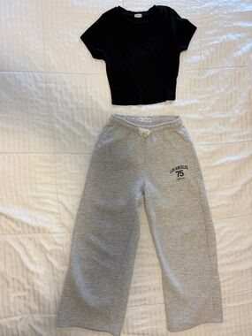 Garage girls black crop top XS & Zara grey wide-leg sweatpants size 11-12 (152cm